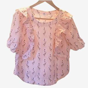 Gap Floral linen ruffled blouse size xs